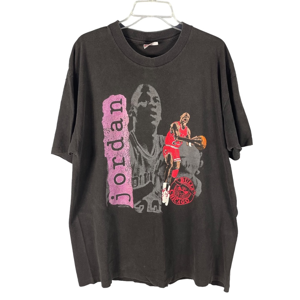 Vintage MICHAEL JORDAN Chicago Bulls Mens XL Single Stitch Black Hanes Tee Shirt
